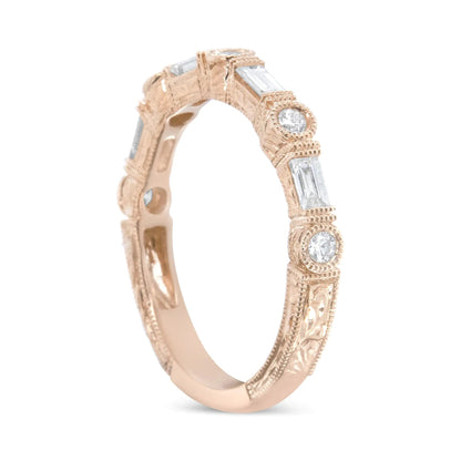 14K Rose Gold 3/8 Cttw Baguette and Round Diamond Bridal Band - (H - I Color, VS1 - VS2 Clarity) | | Elegant Emulations Jewelry USA