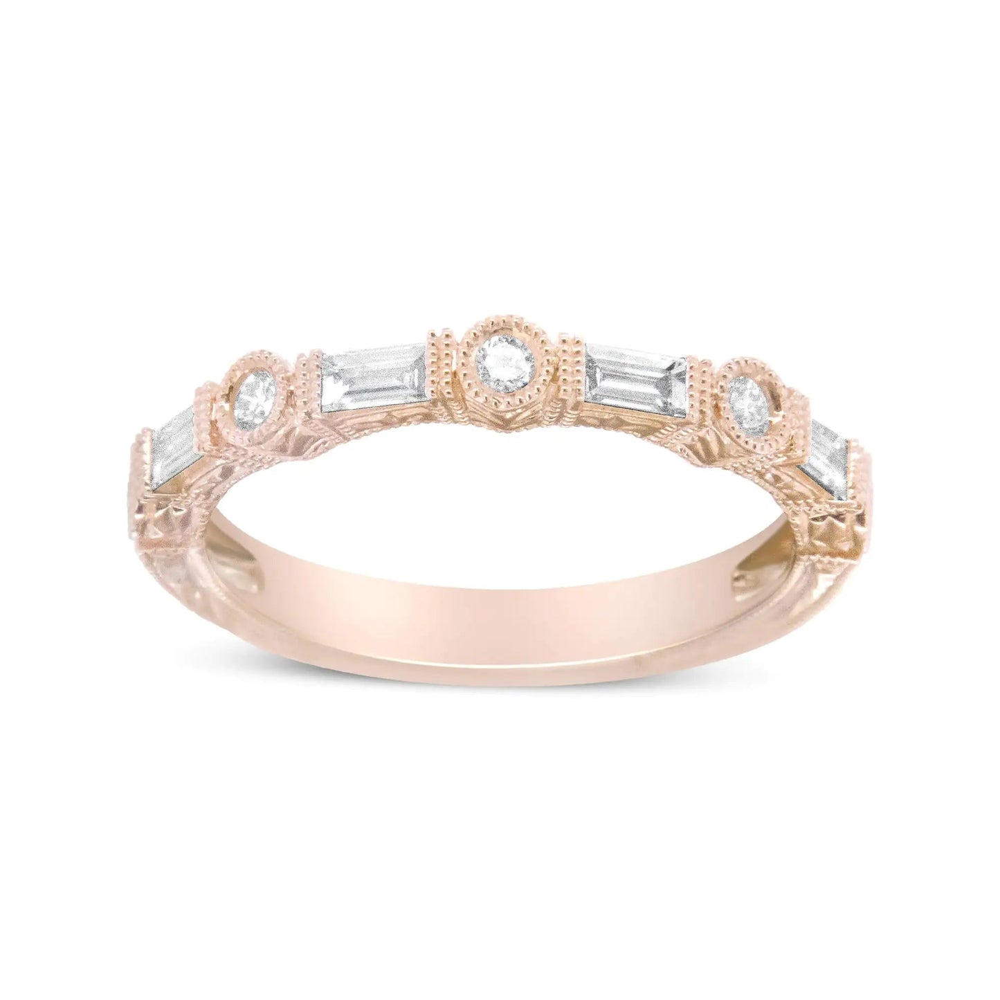 14K Rose Gold 3/8 Cttw Baguette and Round Diamond Bridal Band - (H - I Color, VS1 - VS2 Clarity) | | Elegant Emulations Jewelry USA