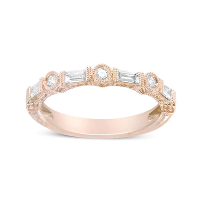 14K Rose Gold 3/8 Cttw Baguette and Round Diamond Bridal Band - (H - I Color, VS1 - VS2 Clarity) | | Elegant Emulations Jewelry USA
