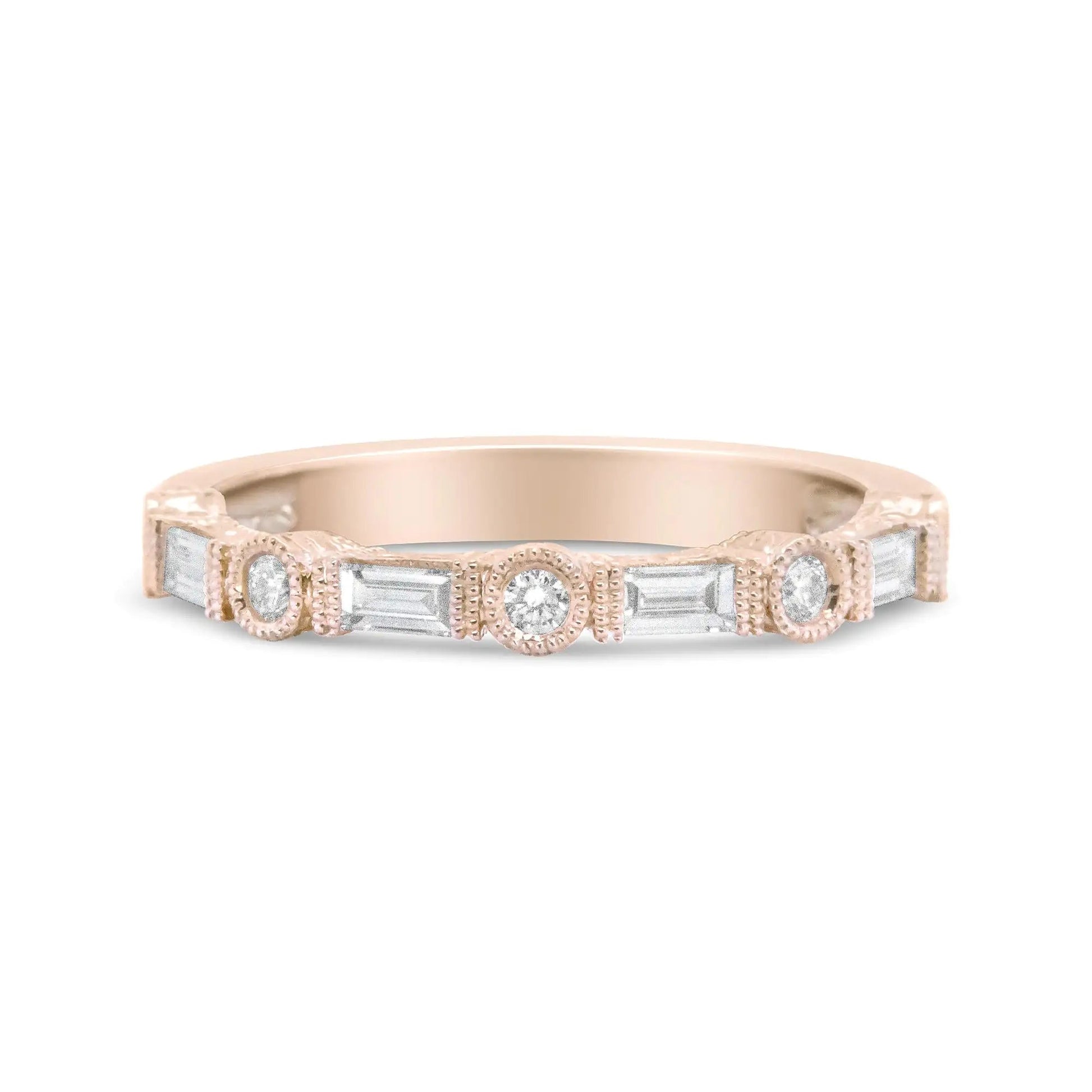 14K Rose Gold 3/8 Cttw Baguette and Round Diamond Bridal Band - (H - I Color, VS1 - VS2 Clarity) | | Elegant Emulations Jewelry USA