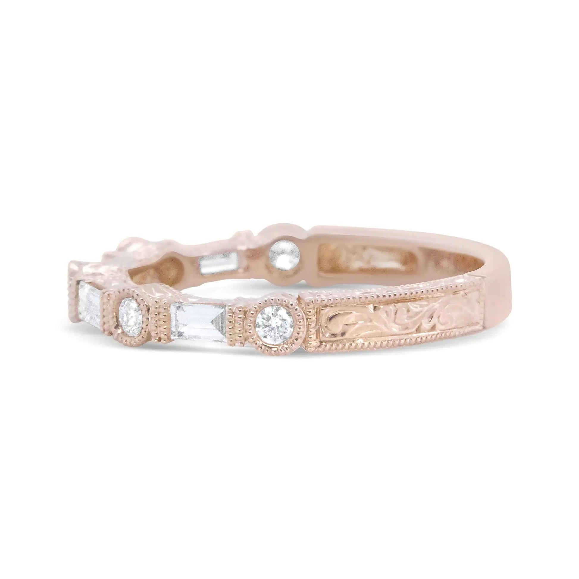 14K Rose Gold 3/8 Cttw Baguette and Round Diamond Bridal Band - (H - I Color, VS1 - VS2 Clarity) | | Elegant Emulations Jewelry USA
