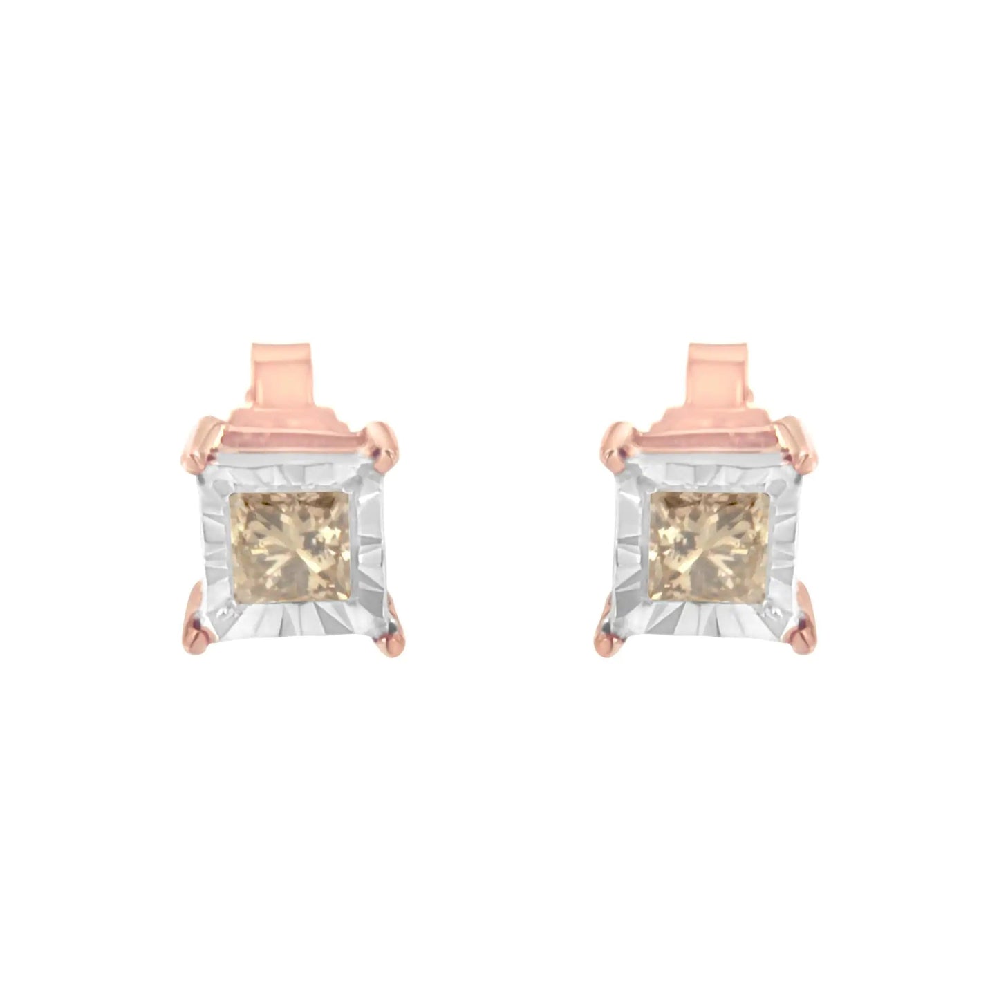 14K Rose Gold & Silver 0.5ct Diamond Studs | Earrings | Elegant Emulations Jewelry USA