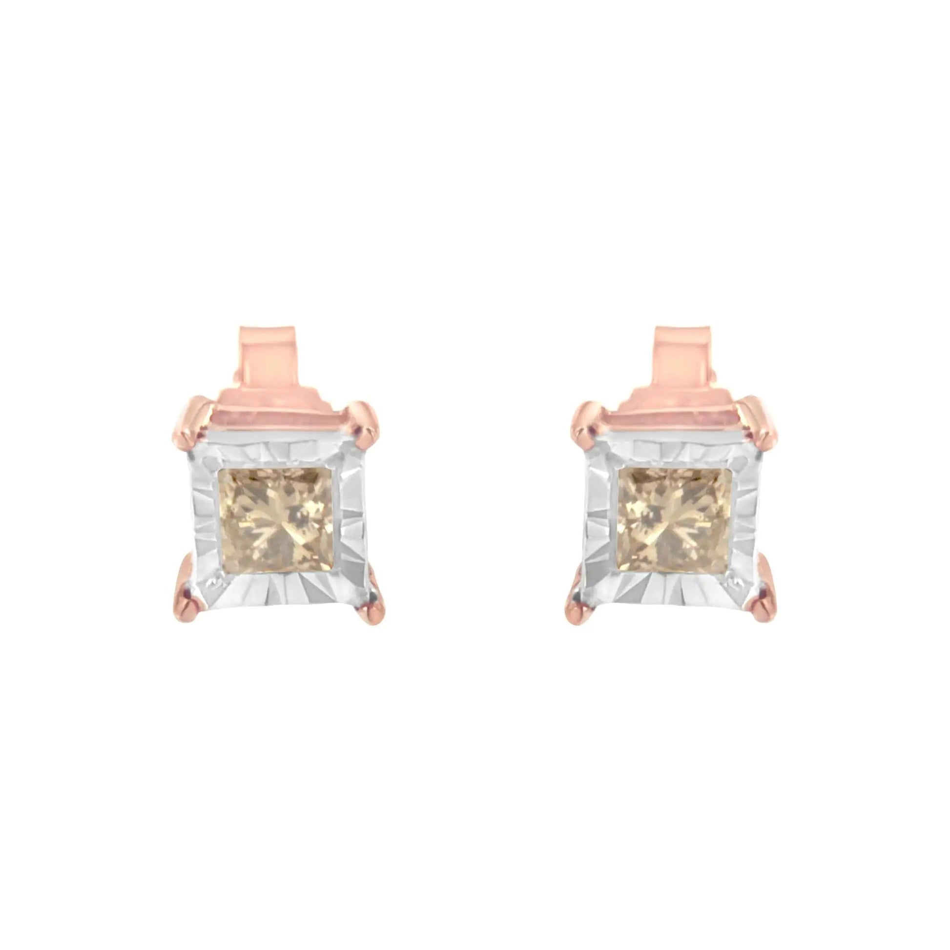 14K Rose Gold & Silver 0.5ct Diamond Studs | Earrings | Elegant Emulations Jewelry USA