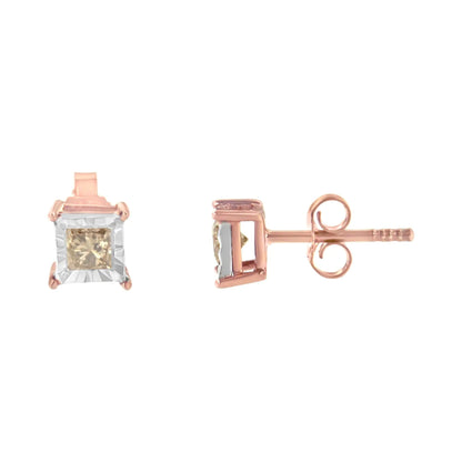 14K Rose Gold & Silver 0.5ct Diamond Studs | Earrings | Elegant Emulations Jewelry USA