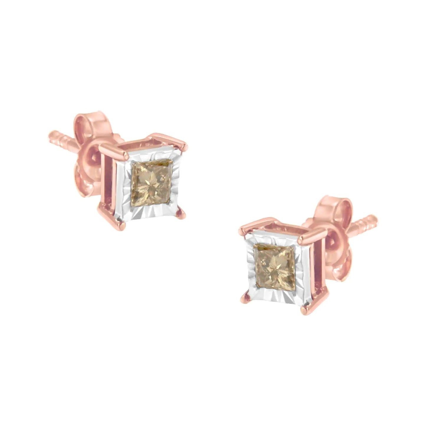 14K Rose Gold & Silver 0.5ct Diamond Studs | Earrings | Elegant Emulations Jewelry USA