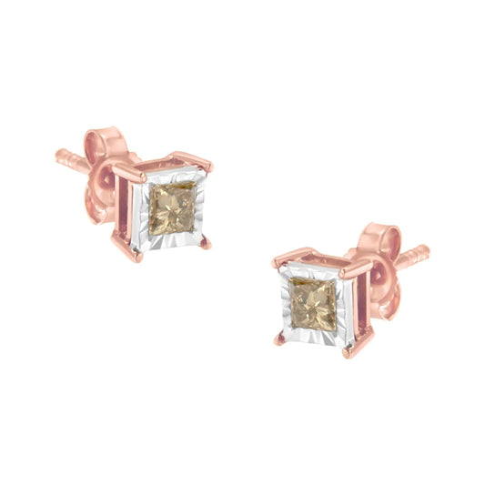 14K Rose Gold & Silver 0.5ct Diamond Studs | Earrings | Elegant Emulations Jewelry USA