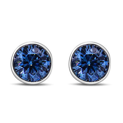 14K White Gold 1.0 Cttw Blue Lab Grown Diamond Screw - Back Classic Bezel Solitaire Stud Earrings (Blue Color, VS2 - SI1 Clarity) | | Elegant Emulations Jewelry USA