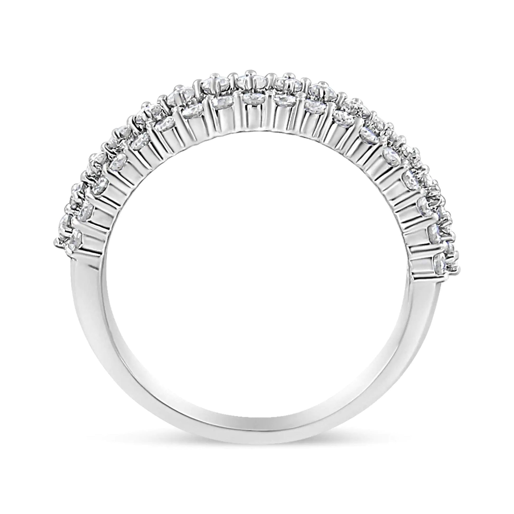 14K White Gold 1.0 Cttw Prong Set Round Diamond Split Shank Three Row Band Ring (H - I Color, I2 - I3 Clarity) | | Elegant Emulations Jewelry USA