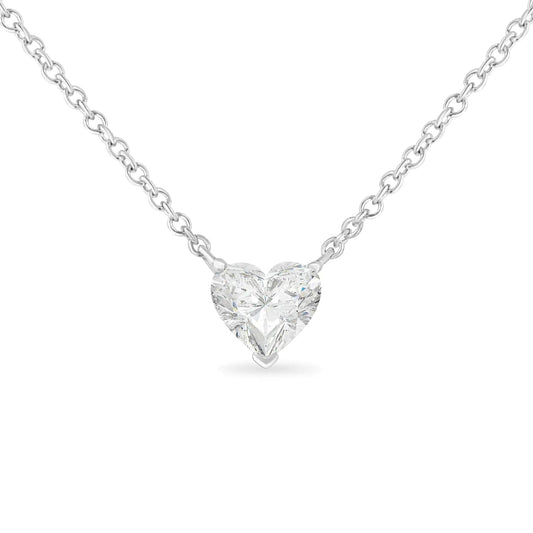 14k White Gold 1/4 Cttw Lab Grown Heart Shape Diamond Solitaire 18" Pendant Necklace (E - F Color, SI1 - SI2 Clarity) | Necklace | Elegant Emulations Jewelry USA