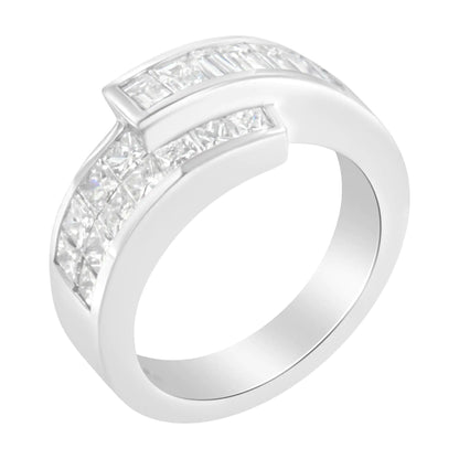 14K White Gold 2.0 Cttw Channel - Set Princess and Baguette - Cut Diamond Bypass Ring Band (G - H Color, SI1 - SI2 Clarity) | | Elegant Emulations Jewelry USA