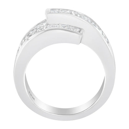 14K White Gold 2.0 Cttw Channel - Set Princess and Baguette - Cut Diamond Bypass Ring Band (G - H Color, SI1 - SI2 Clarity) | | Elegant Emulations Jewelry USA