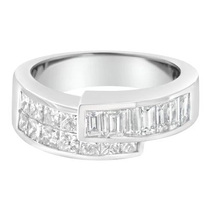 14K White Gold 2.0 Cttw Channel - Set Princess and Baguette - Cut Diamond Bypass Ring Band (G - H Color, SI1 - SI2 Clarity) | | Elegant Emulations Jewelry USA