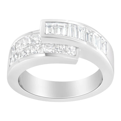 14K White Gold 2.0 Cttw Channel - Set Princess and Baguette - Cut Diamond Bypass Ring Band (G - H Color, SI1 - SI2 Clarity) | | Elegant Emulations Jewelry USA