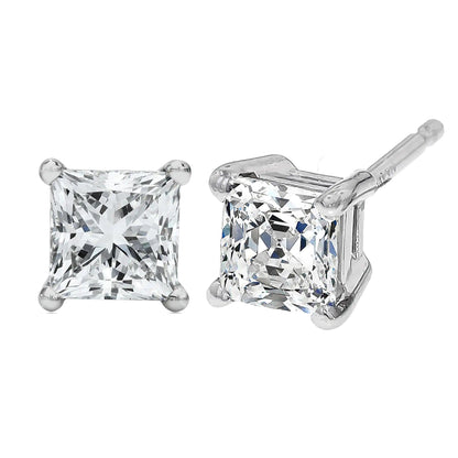 14K White Gold Princess Cut Lab - Grown Diamond Solitaire Stud Earrings (F - G Color, VS2 - SI1 Clarity) | | Elegant Emulations Jewelry USA