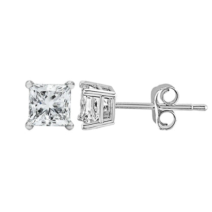 14K White Gold Princess Cut Lab - Grown Diamond Solitaire Stud Earrings (F - G Color, VS2 - SI1 Clarity) | | Elegant Emulations Jewelry USA