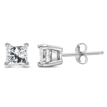 14K White Gold Princess Cut Lab - Grown Diamond Solitaire Stud Earrings (F - G Color, VS2 - SI1 Clarity) | | Elegant Emulations Jewelry USA