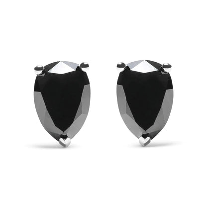 14K White Gold Treated Black Pear Shaped Solitaire Diamond 3 Prong Stud Earrings (Black Color, VS2 - SI1 Clarity) | | Elegant Emulations Jewelry USA