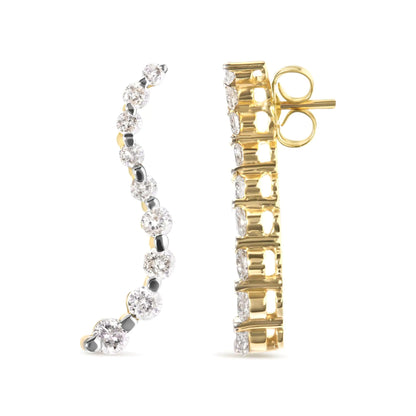 14K Yellow Gold 1.00 Cttw Round - Cut Diamond Graduated Journey Stud Earrings (I - J Color, I2 - I3 Clarity) | | Elegant Emulations Jewelry USA