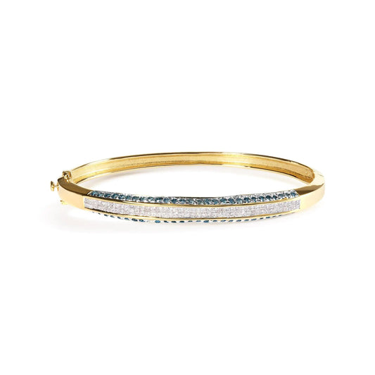 14K Yellow Gold 2.0 Cttw Treated Blue and White Diamond Bangle Bracelet (H - I Color, SI2 - I1 Clarity) - Size 7 | | Elegant Emulations Jewelry USA
