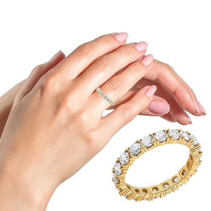 14K Yellow Gold 2.00 Cttw Shared Prong Set Round Cut Diamond Eternity Band (J - K Color, VS1 - VS2 Clarity) | | Elegant Emulations Jewelry USA