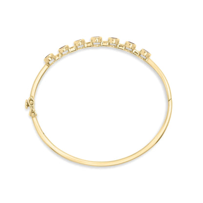 14K Yellow Gold Alternating Bezel Set 5MM Oval Shaped Tanzanite and 1/5 Cttw Diamond Bangle Bracelet (H - I Color, VS2 - SI1 Clarity) - Fit's wrists up to 7.25" Inches | | Elegant Emulations Jewelry USA