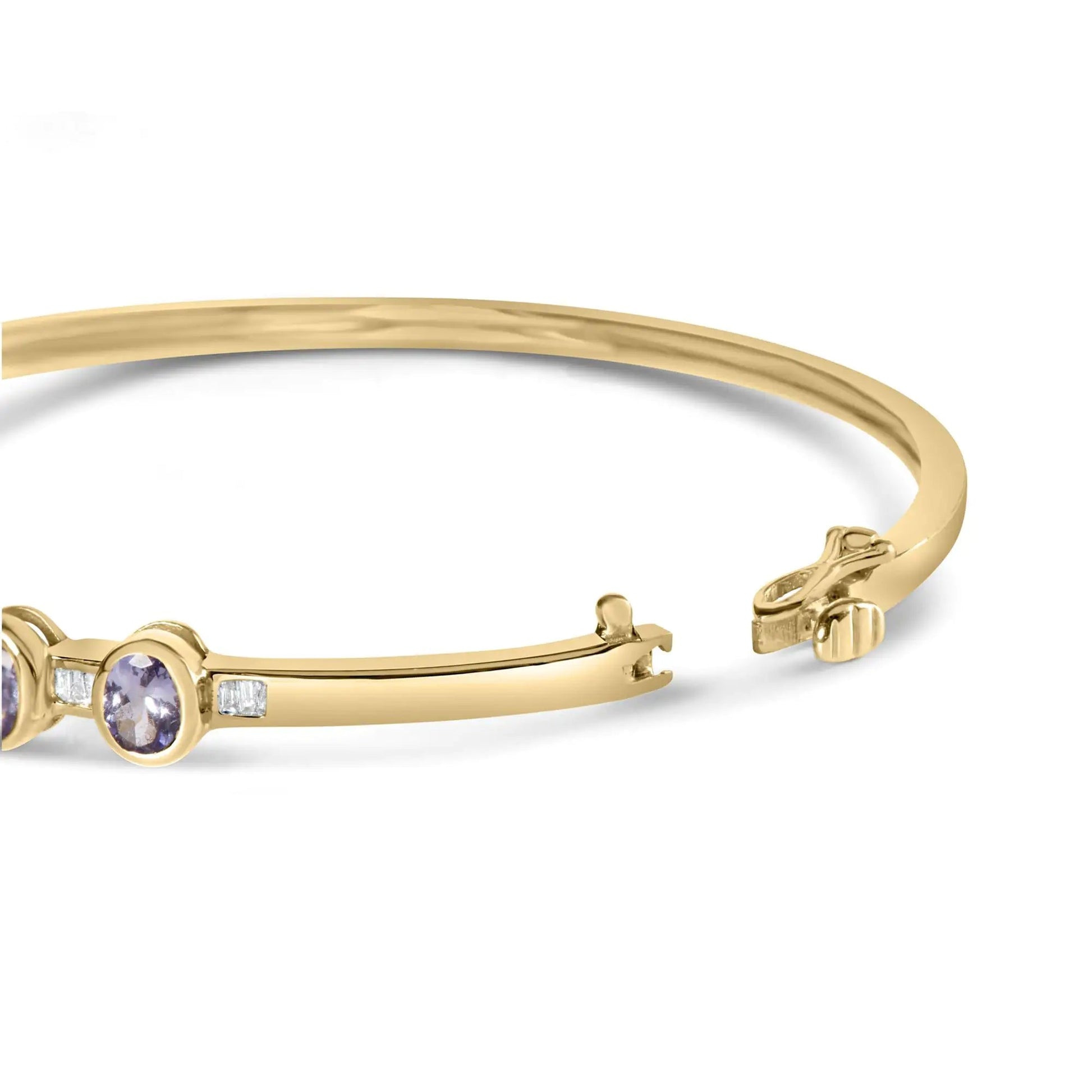 14K Yellow Gold Alternating Bezel Set 5MM Oval Shaped Tanzanite and 1/5 Cttw Diamond Bangle Bracelet (H - I Color, VS2 - SI1 Clarity) - Fit's wrists up to 7.25" Inches | | Elegant Emulations Jewelry USA