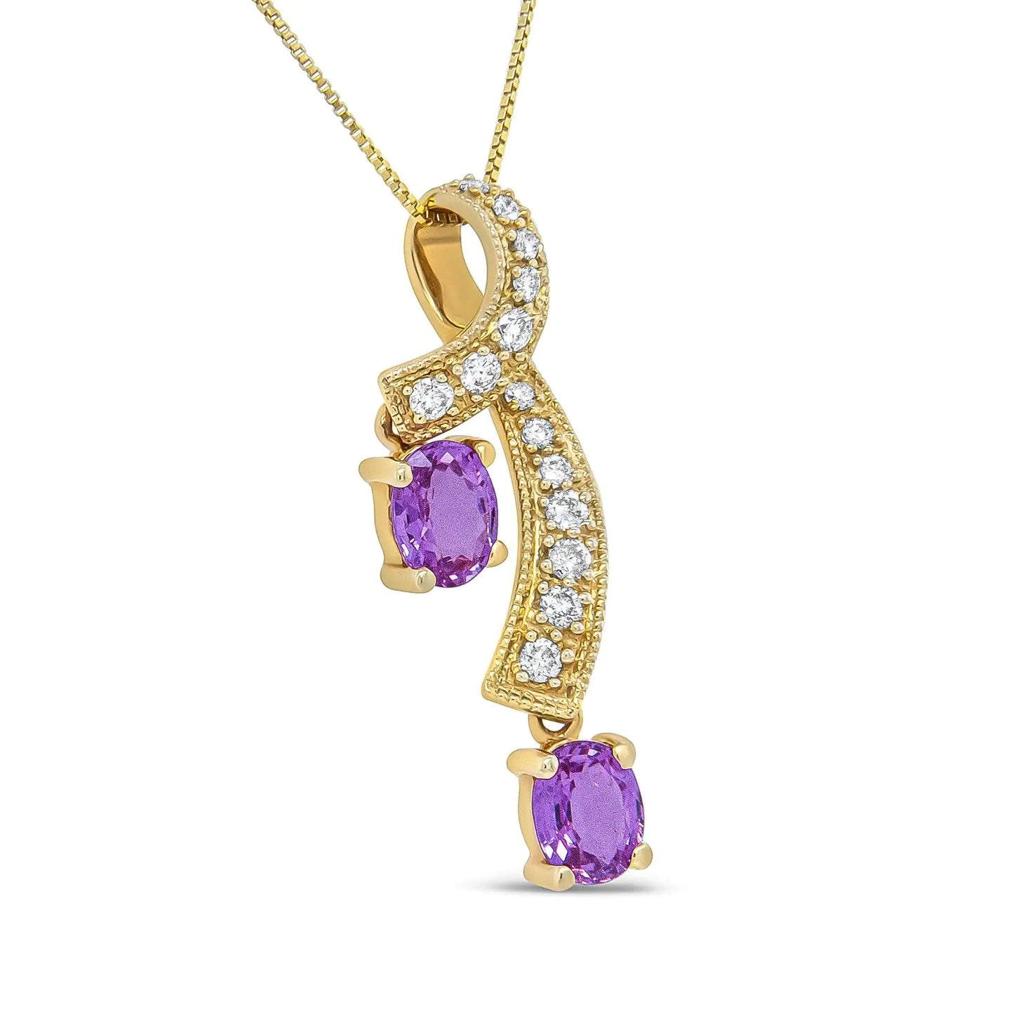 14K Yellow Gold Pink Sapphire & Diamond Twist Pendant Necklace | Necklace | Elegant Emulations Jewelry USA