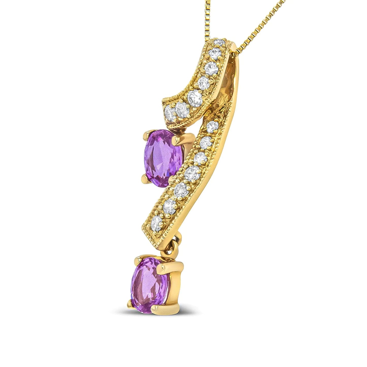 14K Yellow Gold Pink Sapphire & Diamond Twist Pendant Necklace | Necklace | Elegant Emulations Jewelry USA