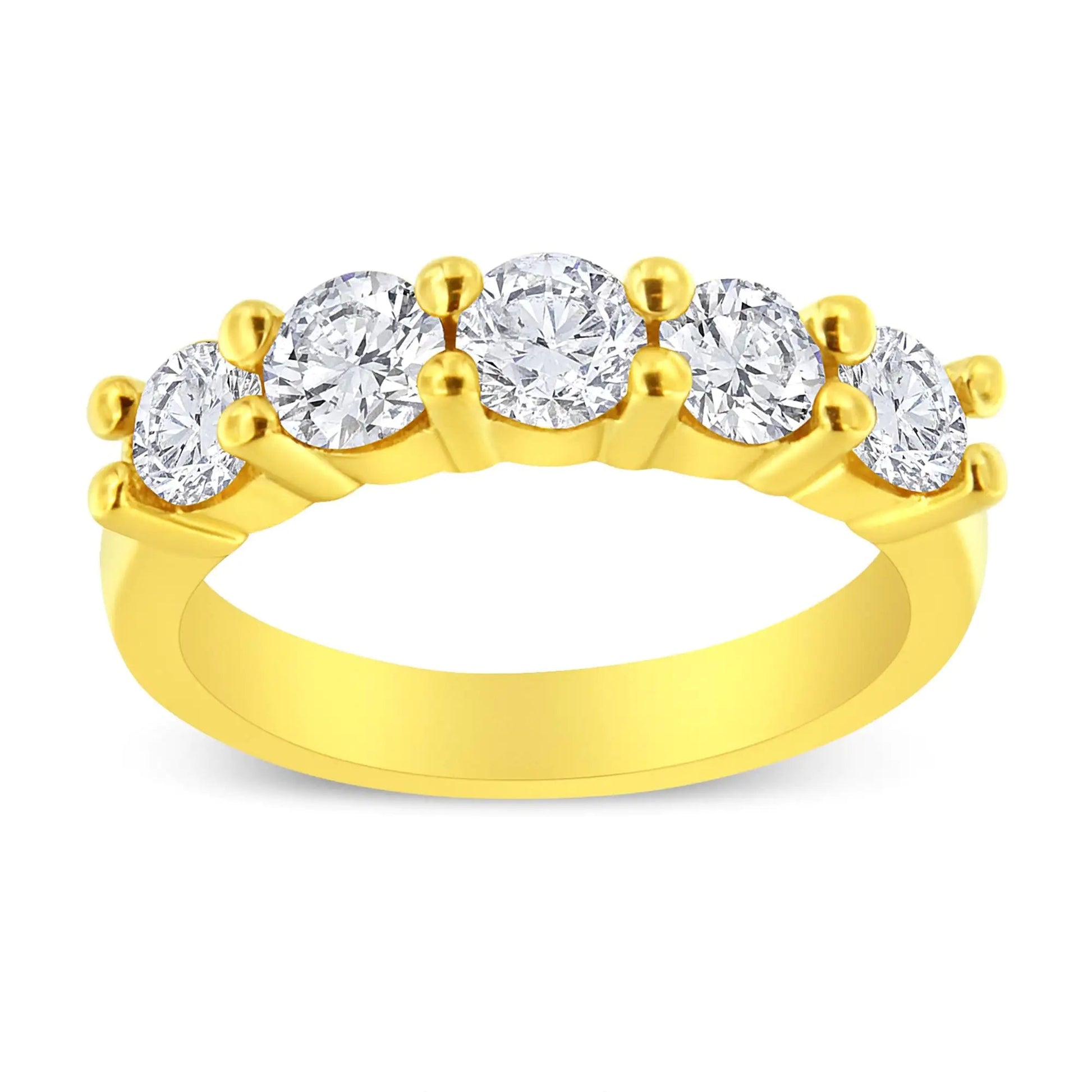 14K Yellow Gold Plated .925 Sterling Silver 1 1/2 Cttw Shared Prong Set Brilliant Round - Cut Diamond Anniversary or Wedding Band Ring (K - L Color, SI2 - I1 Clarity) | Rings | Elegant Emulations Jewelry USA