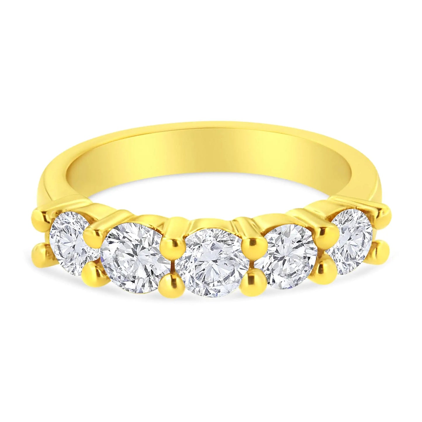 14K Yellow Gold Plated .925 Sterling Silver 1 1/2 Cttw Shared Prong Set Brilliant Round - Cut Diamond Anniversary or Wedding Band Ring (K - L Color, SI2 - I1 Clarity) | Rings | Elegant Emulations Jewelry USA