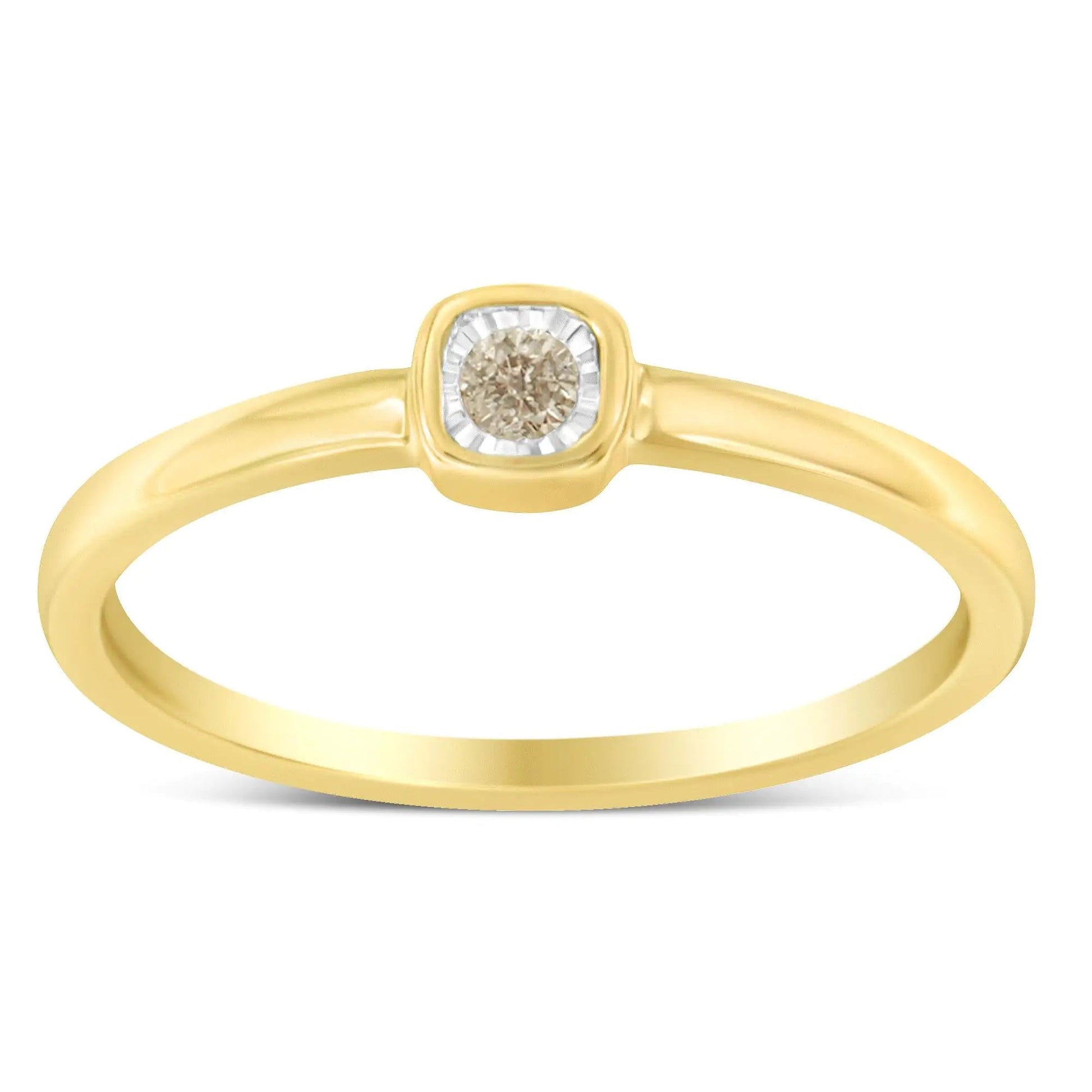 14K Yellow Gold Plated .925 Sterling Silver 1/20 Carat Diamond Square Cushion - Shaped Miracle Set Petite Fashion Promise Ring (J - K Color, I1 - I2 Clarity) | Rings | Elegant Emulations Jewelry USA