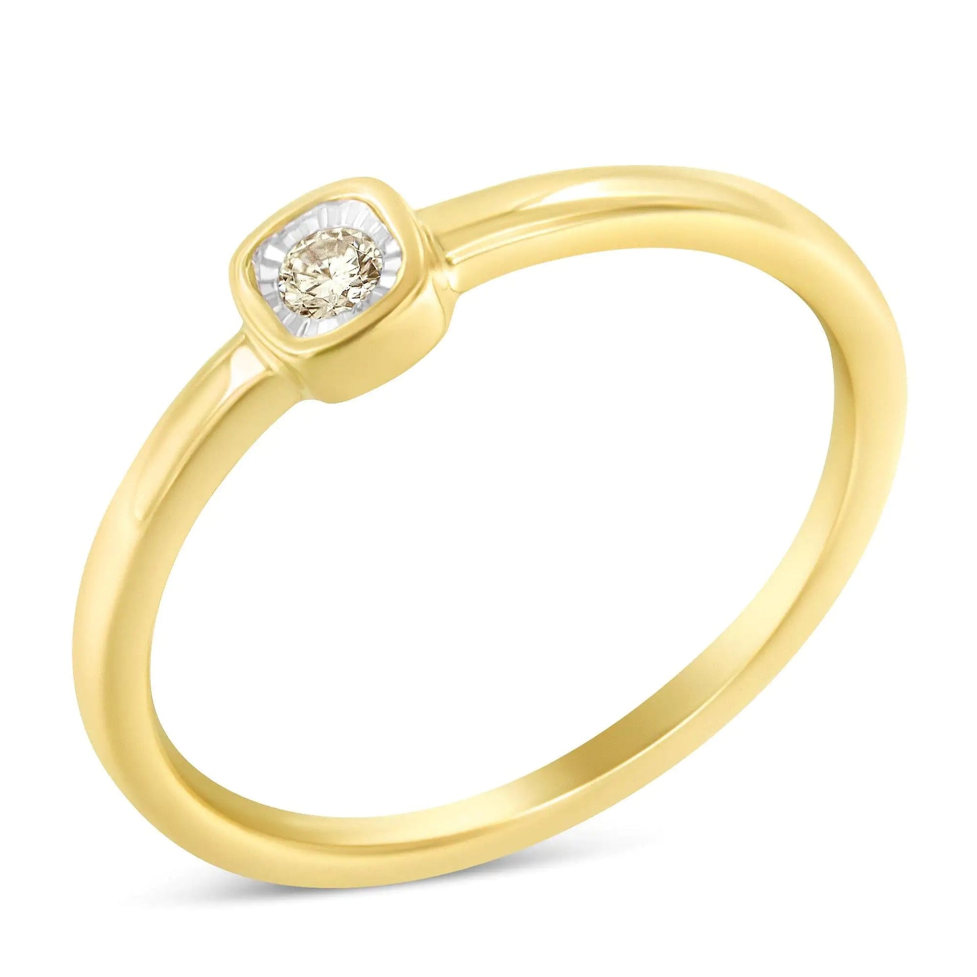 14K Yellow Gold Plated .925 Sterling Silver 1/20 Carat Diamond Square Cushion - Shaped Miracle Set Petite Fashion Promise Ring (J - K Color, I1 - I2 Clarity) | Rings | Elegant Emulations Jewelry USA