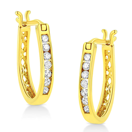 14K Yellow Gold Plated .925 Sterling Silver 1/4 Ct Diamond Lever - back 3/4" Inch Hoop Earrings (K - L Color, I2 - I3 Clarity) | Earrings | Elegant Emulations Jewelry USA