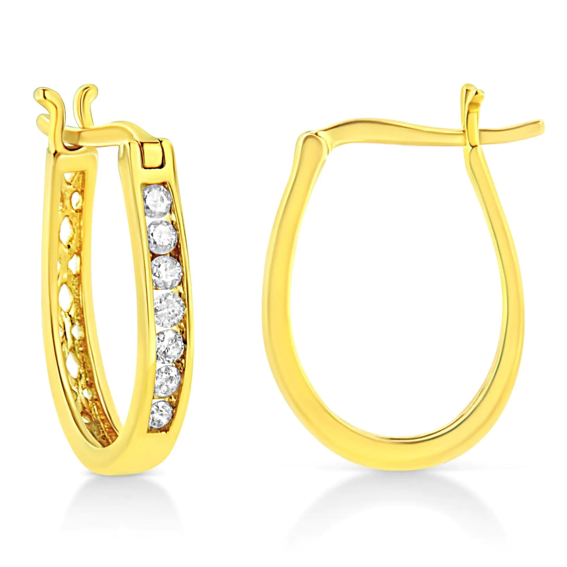 14K Yellow Gold Plated .925 Sterling Silver 1/4 Ct Diamond Lever - back 3/4" Inch Hoop Earrings (K - L Color, I2 - I3 Clarity) | Earrings | Elegant Emulations Jewelry USA