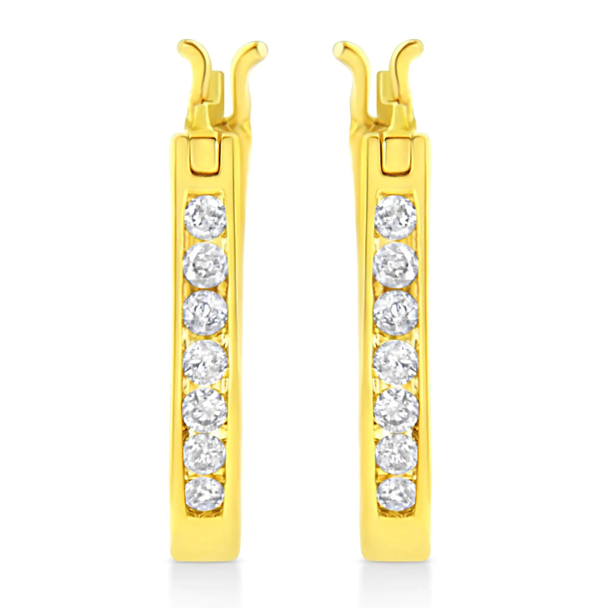 14K Yellow Gold Plated .925 Sterling Silver 1/4 Ct Diamond Lever - back 3/4" Inch Hoop Earrings (K - L Color, I2 - I3 Clarity) | Earrings | Elegant Emulations Jewelry USA