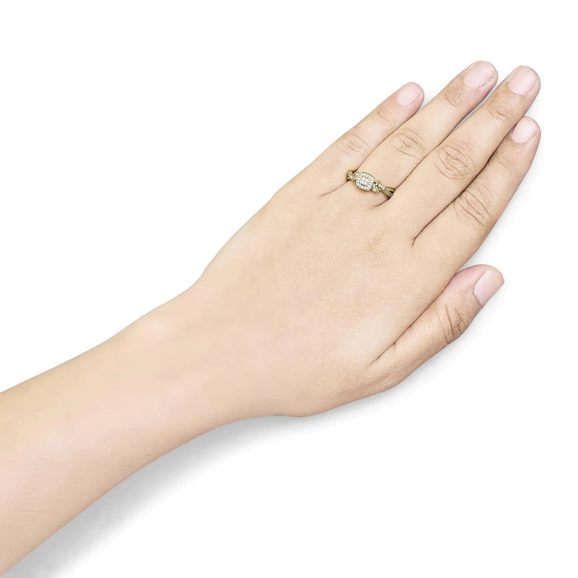 14K Yellow Gold & Sterling Silver Diamond Halo Engagement Ring | Rings | Elegant Emulations Jewelry USA