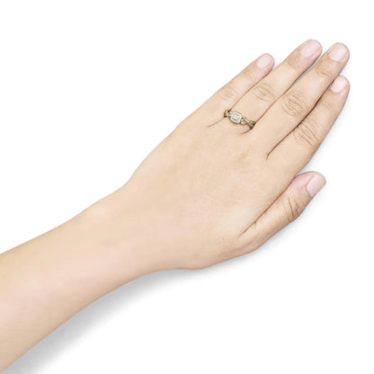 14K Yellow Gold & Sterling Silver Diamond Halo Engagement Ring | Rings | Elegant Emulations Jewelry USA