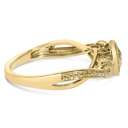 14K Yellow Gold & Sterling Silver Diamond Halo Engagement Ring | Rings | Elegant Emulations Jewelry USA