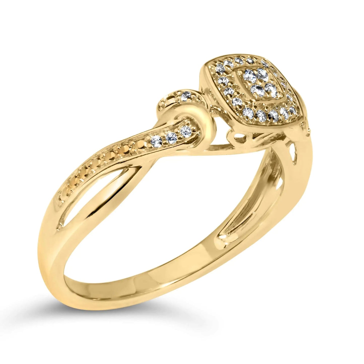 14K Yellow Gold & Sterling Silver Diamond Halo Engagement Ring | Rings | Elegant Emulations Jewelry USA