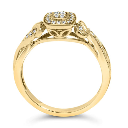 14K Yellow Gold & Sterling Silver Diamond Halo Engagement Ring | Rings | Elegant Emulations Jewelry USA