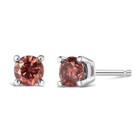 10K White Gold 1/2 Cttw Lab Created Round Brilliant Cut Pink Diamond Classic 4-Prong Solitaire Stud Earrings (Fancy Pink Color, VVS2-VS1 Clarity) - Elegant Emulations