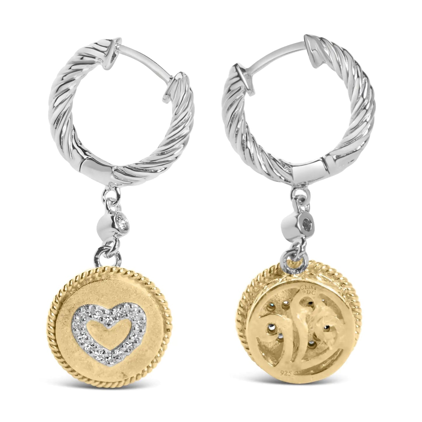 18K Gold Plated Silver Diamond Heart Earrings | Earrings | Elegant Emulations Jewelry USA