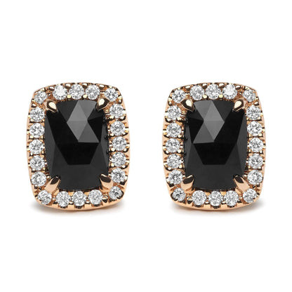 18K Rose and White Gold 1/4 Cttw Round Diamond and 8x6mm Cushion Cut Black Onyx Gemstone Halo Stud Earrings (G - H Color, SI1 - SI2 Clarity) | | Elegant Emulations Jewelry USA