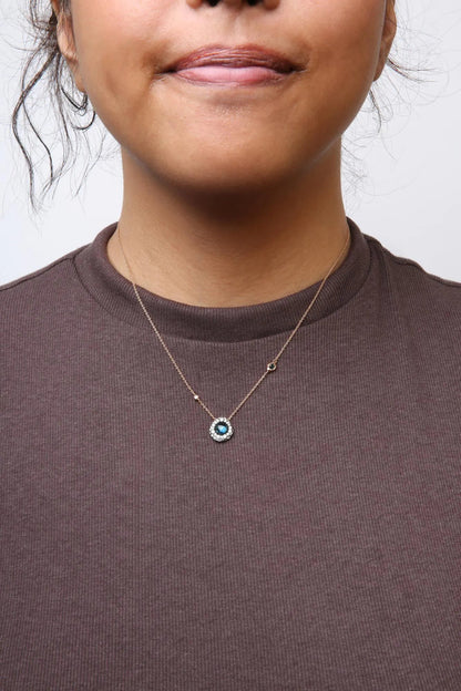 18K Rose Gold 5/8 Cttw Diamond and London Blue Topaz Gemstone Bezel - Set Cluster 18" Station Necklace (G - H Color, SI1 - SI2 Clarity) - Adjustable up to 16" - 18" | | Elegant Emulations Jewelry USA
