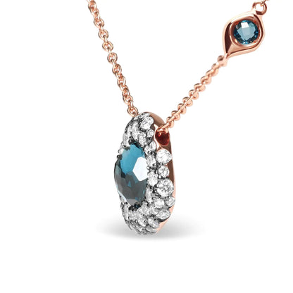 18K Rose Gold 5/8 Cttw Diamond and London Blue Topaz Gemstone Bezel - Set Cluster 18" Station Necklace (G - H Color, SI1 - SI2 Clarity) - Adjustable up to 16" - 18" | | Elegant Emulations Jewelry USA