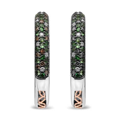18K White Gold 1.00 Cttw Brown and White Diamond and 1.3mm Round Green Tsavorite Gemstone Inside Outside Hoop Earrings (Brown and G - H Color, SI1 - SI2 Clarity) | | Elegant Emulations Jewelry USA