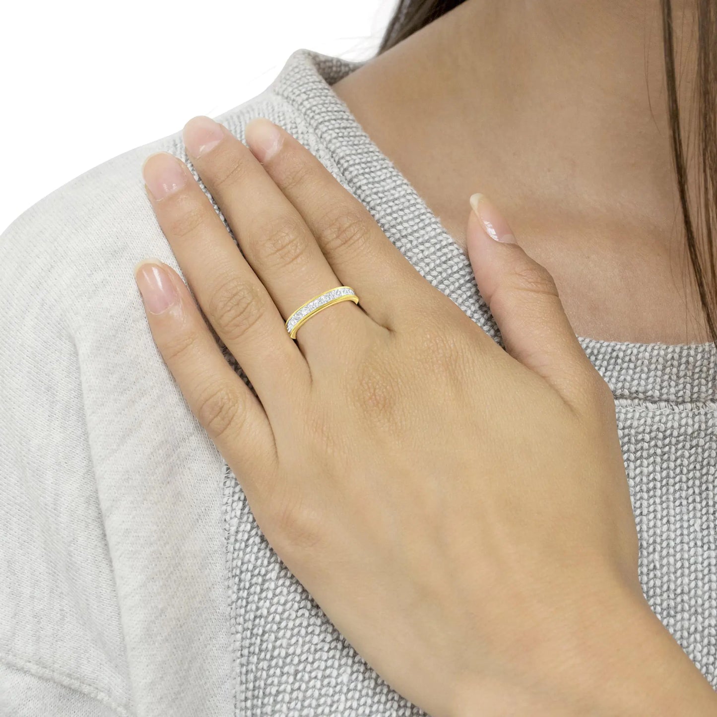 14KT Yellow Gold Diamond Channel Band Ring (1 cttw, H-I Color, SI2-I1 Clarity) - Elegant Emulations