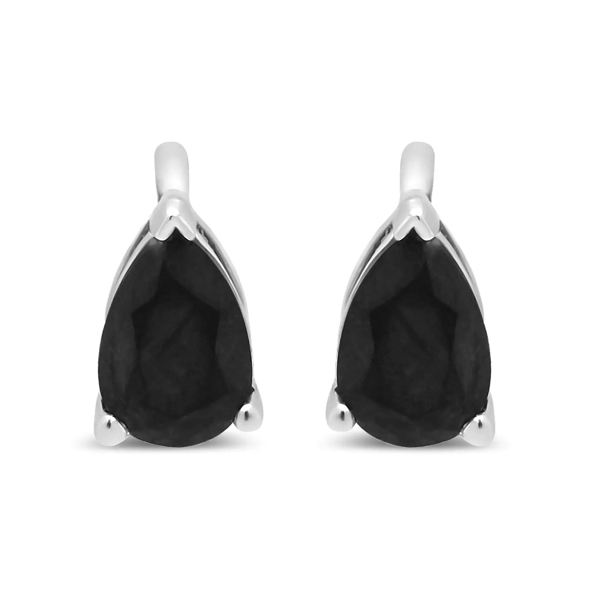 14K White Gold Treated Black Pear Shaped Solitaire Diamond 3 Prong Stud Earrings (Black Color, VS2-SI1 Clarity) - Elegant Emulations