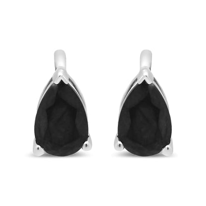 14K White Gold Treated Black Pear Shaped Solitaire Diamond 3 Prong Stud Earrings (Black Color, VS2-SI1 Clarity) - Elegant Emulations