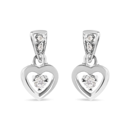 14K White Gold 1/6 Cttw Diamond Dangle Heart Stud Earrings (H-I, SI2-I1) - Elegant Emulations